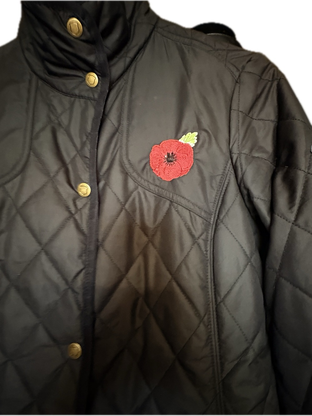 Quilted Eddie Bauer Poppy-Embroidered Fall Coat -black - Picture 2 of 13